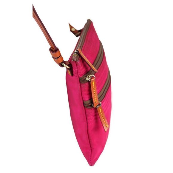 Dooney & Bourke PINK CANVAS GENUINE LEATHER STRAP X-BODY SHOULDER BAG PURSE - Picture 4 of 13